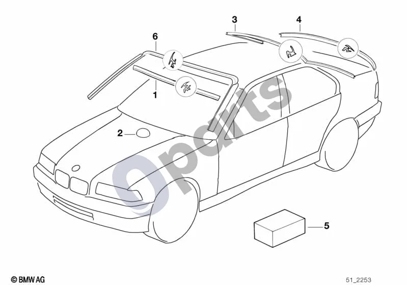 BMW 3 E36 (1991–2000) Stiklai, tvirtinimo detalės schema – pozicija 01: Dangtis