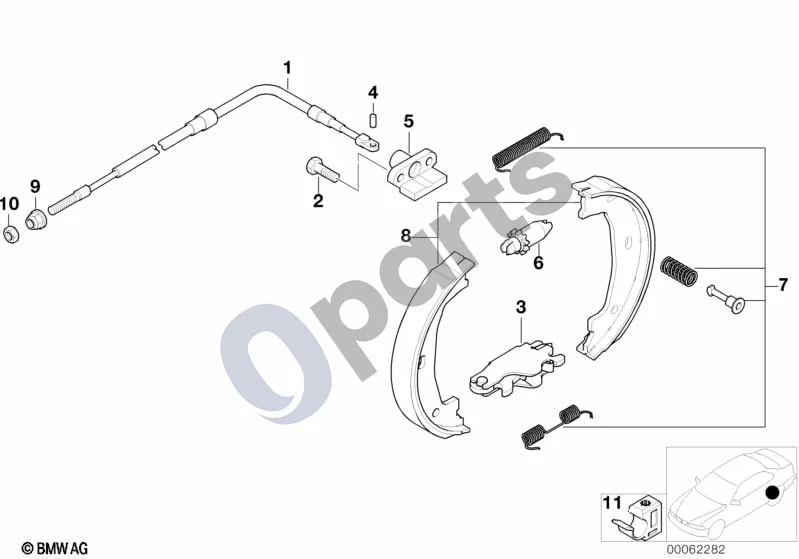 BMW 3 E36 (1991–2000) Stovėjimo stabdys / stabdžių kaladėlės schema – pozicija 03: Plečiamoji fiksavimo detalė