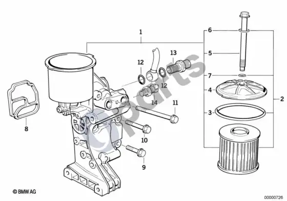 BMW 3 E36 tepimo sistema – alyvos filtras; 1992.09 - ... – schema