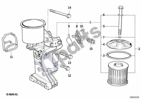 BMW 3 E36 tepimo sistema – alyvos filtras; ... - 1992.09 – schema