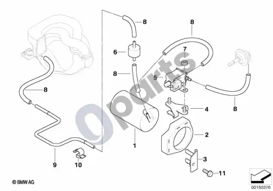 BMW 3 E36 vacuum control - vacuum tube; 1994.01 - ... – schema