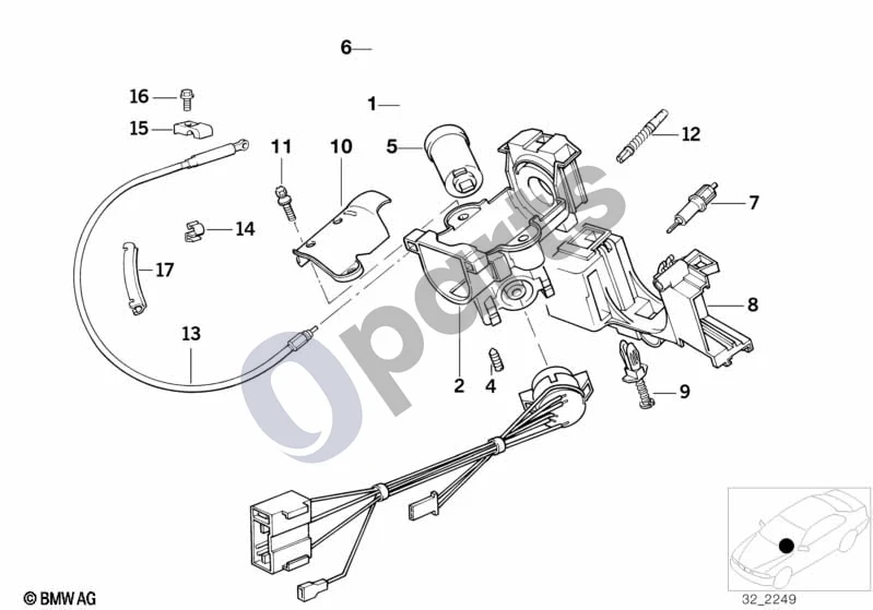 BMW 3 E36 (1991–2000) Vairo užraktas / uždegimo jungiklis schema – pozicija 06: Žiedinė antena