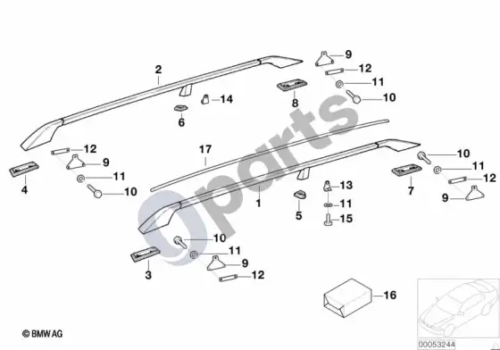 BMW 3 E36 variklio dangčio dalys, turėklas – schema