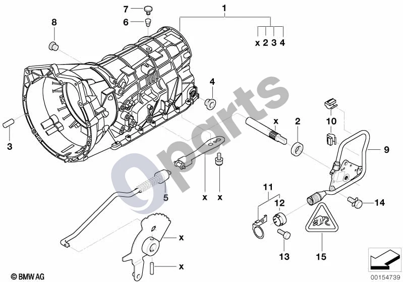 BMW 3 E46 (1998–2005) A5S325Z korpusas su tvirtinimo detalėmis schema – pozicija 02: Veleno sandariklis (10X18X5)