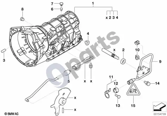 BMW 3 E46 A5S325Z korpusas su tvirtinimo detalėmis – schema