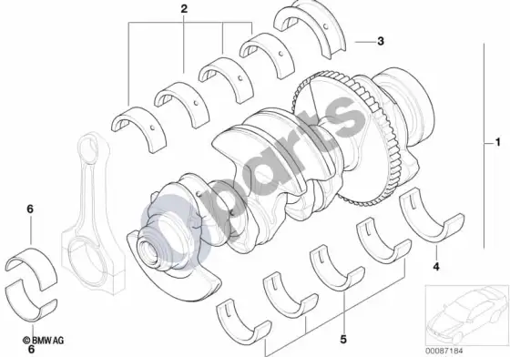 BMW 3 E46 alkūninis velenas su guolių įvore; ... - 2001.10 – schema