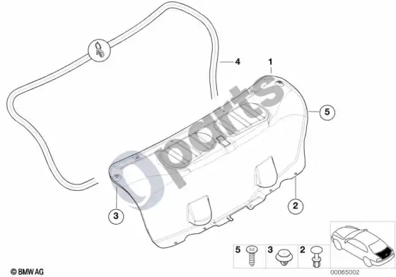 BMW 3 E46 bagažinės dangčio apdailos plokštė – schema