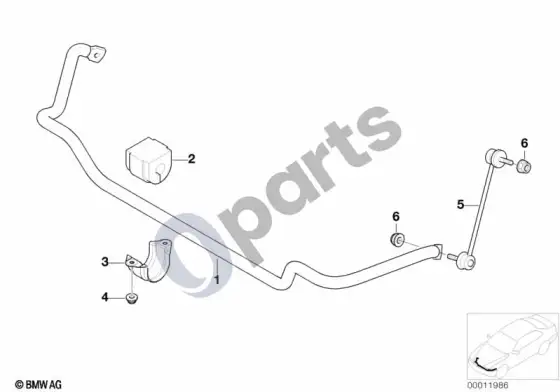 BMW 3 E46 priekinis stabilizatorius (E46 316CIN40, E46 316CIN45) – schema