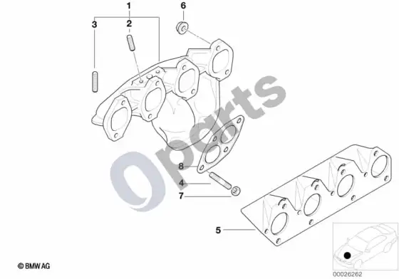 BMW 3 E46 išmetimo kolektorius (E46 316i1.6) – schema