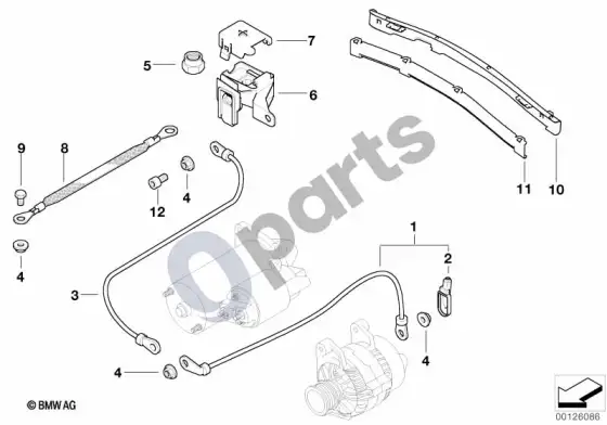 BMW 3 E46 akumuliatoriaus kabelis – schema