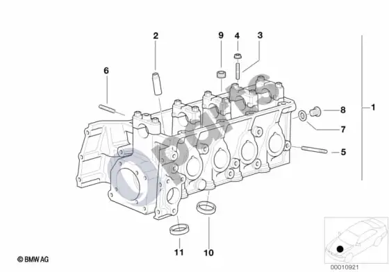 BMW 3 E46 cilindrų galvutė (E46 316i1.9, E46 318IM43, E46 316i1.6, E46 318CIM43, E46 316CIM43) – schema