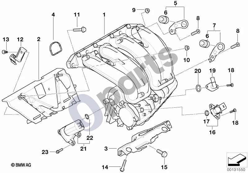 BMW 3 E46 (1998–2005) Įsiurbimo kolektoriaus sistema (E46 316IN42) schema – pozicija 07: Laikiklis