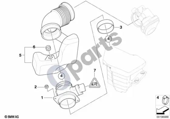 BMW 3 E46 plėvelinis oro masės matuoklis (E46 316TIN40, E46 316IN40, E46 316CIN40) – schema