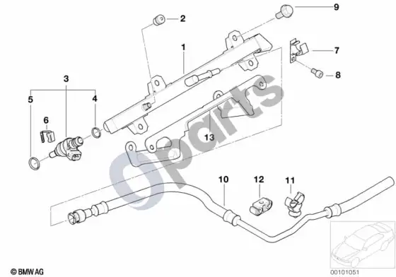BMW 3 E46 degalų įpurškimo sistema / purkštukas – schema