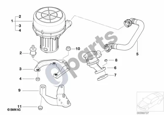 BMW 3 E46 išmetamųjų dujų valymo oro siurblys (E46 316TIN40, E46 316TIN42, E46 318TIN42, E46 316IN42, E46 318IN42, E46 316IN40, E46 316CIN40, E46 318CIN42) – schema