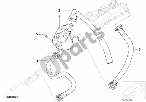 BMW 3 E46 karterio vėdinimas / alyvos separatorius (E46 316TIN42, E46 318TIN42, E46 316IN42, E46 318IN42, E46 318CIN42, E46 318CIN46, E46 318IN46, E46 316IN46, E46 316TIN46, E46 318TIN46) – schema