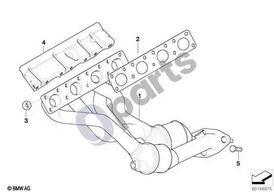 BMW 3 E46 išmetimo kolektorius su katalizatoriumi (E46 316TIN42, E46 318TIN42, E46 316IN42, E46 318IN42, E46 318CIN42) – schema
