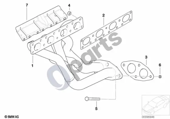 BMW 3 E46 išmetimo kolektorius (E46 316TIN42) – schema