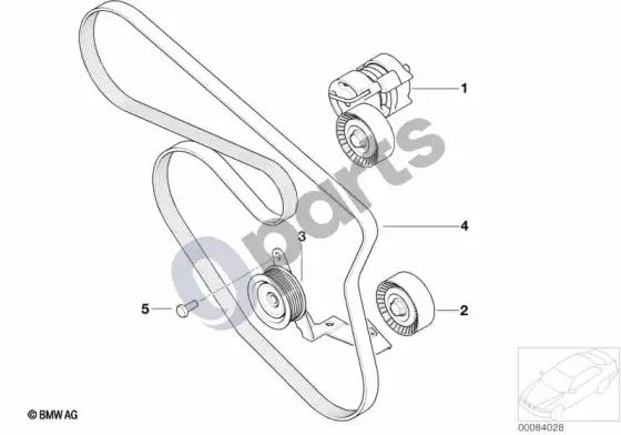 BMW 3 E46 kondicionieriaus kompresoriaus pavara diržu (E46 316TIN45, E46 316TIN46, E46 318TIN46) – schema