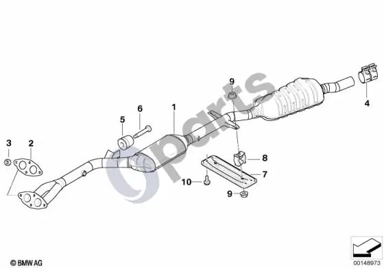 BMW 3 E46 katalizatorius/vidurinis duslintuvas (E46 316TIN45) – schema