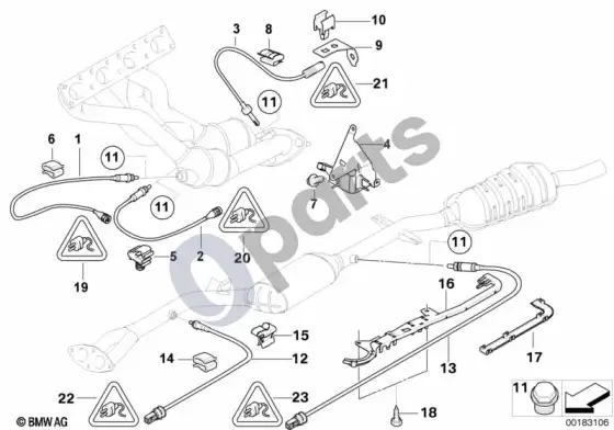 BMW 3 E46 lambda zondo tvirtinimo detalės (E46 318CIN42) – schema