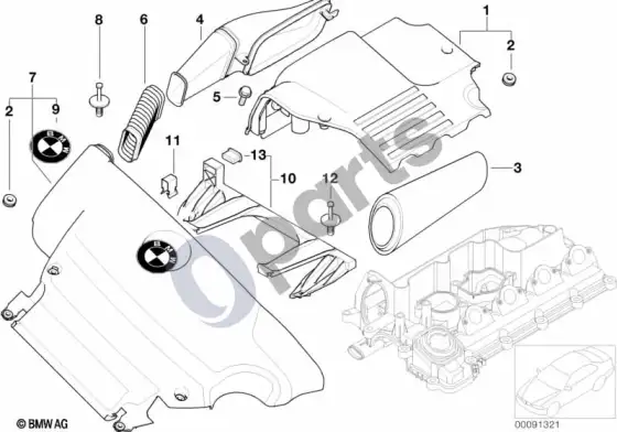 BMW 3 E46 įsiurbimo oro duslintuvas (E46 318DM47) – schema
