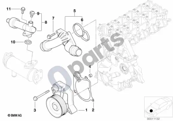 BMW 3 E46 vandens siurblys - termostatas (E46 318DM47) – schema