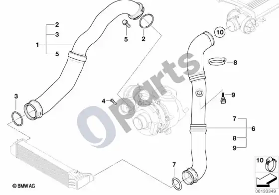 BMW 3 E46 įsiurbimo kolektorius / pripūtimo oro kanalas (E46 318TD, E46 320CD, E46 318DM47N) – schema