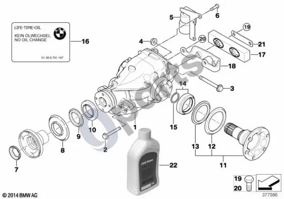 BMW 3 E46 diferencialo pavara / išėjimas (E46 320CD) – schema