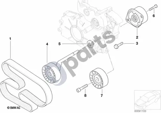 BMW 3 E46 diržinė pavara, vandens siurblys / generatorius (E46 320CD) – schema
