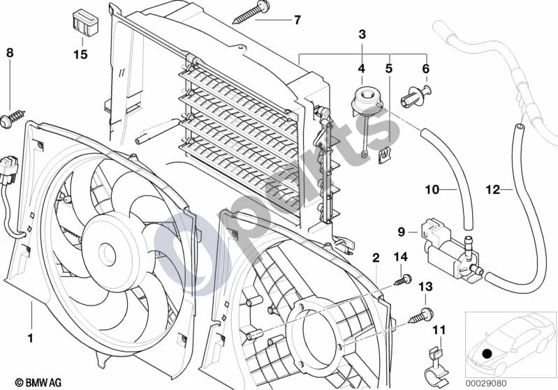 BMW 3 E46 (1998–2005) Ventiliatoriaus gaubtas, tvirtinimo detalės (E46 320CD) schema – pozicija 04: Vakuuminė dėžė