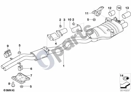 BMW 3 E46 vidurinis ir galinis duslintuvas (E46 320CI) – schema