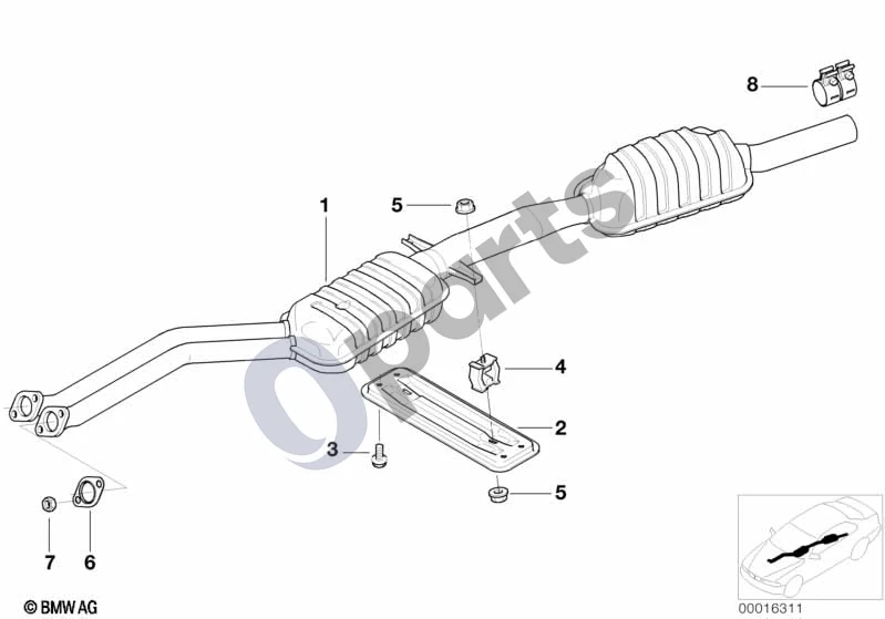 BMW 3 E46 (1998–2005) Priekinis duslintuvas (E46 320CIM52) schema – pozicija 04: Guminė atrama