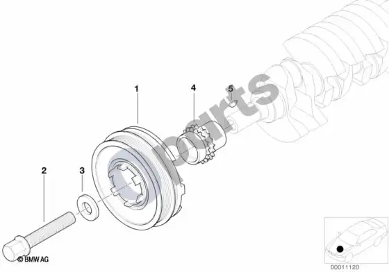 BMW 3 E46 diržinė pavara, vibracijų slopintuvas (E46 320DM47, E46 318DM47) – schema