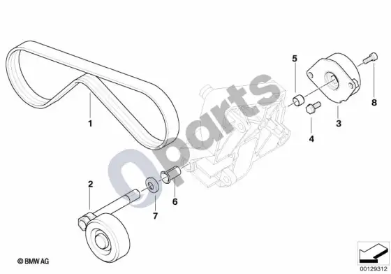 BMW 3 E46 kondicionieriaus kompresoriaus pavara diržu (E46 320DM47) – schema