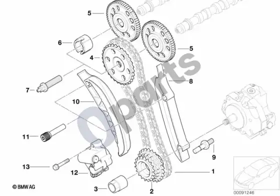 BMW 3 E46 paskirstymo pavaros grandinė, viršutinė – schema