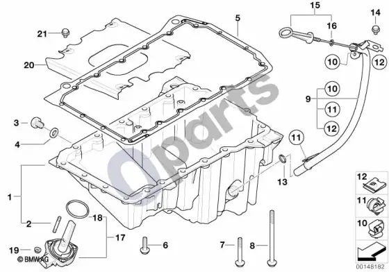 BMW 3 E46 alyvos karteris / alyvos lygio matuoklis (E46 320DM47N, E46 320TD, E46 320CD) – schema