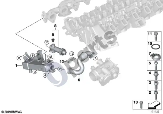 BMW 3 E46 išmetamųjų teršalų mažinimo aušinimas (E46 320DM47N, E46 320TD, E46 320CD) – schema