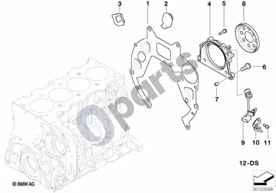 BMW 3 E46 variklio bloko tvirtinimo detalės (E46 320DM47N, E46 320TD, E46 320CD) – schema