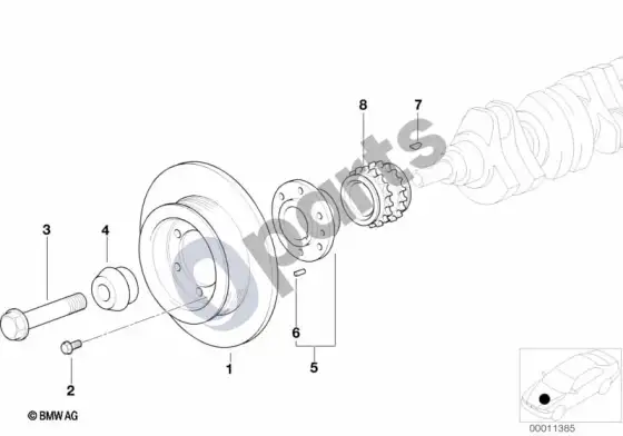 BMW 3 E46 diržinė pavara, vibracijų slopintuvas (E46 320IM52, E46 323I, E46 328I) – schema