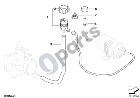 BMW 3 E46 degalų bako vėdinimo vožtuvas (E46 320IM52, E46 323I, E46 328I, E46 320CIM52, E46 323CI, E46 328CI) – schema