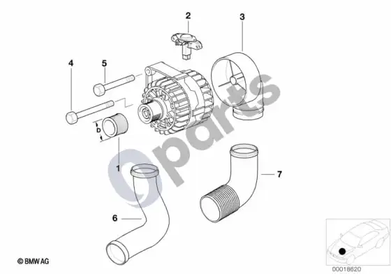 BMW 3 E46 generatoriaus dalys 90A valeo (E46 320IM52, E46 323I, E46 328I, E46 320CIM52, E46 323CI, E46 328CI) – schema
