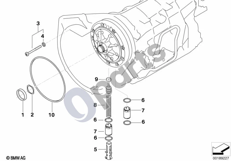 BMW 3 E46 (1998–2005) A5S325Z tepimo sistema (E46 320IM52, E46 323I, E46 328I, E46 320IM54, E46 325I, E46 325TI, E46 320CIM52, E46 323CI, E46 328CI) schema – pozicija 01: Veleno sandariklis
