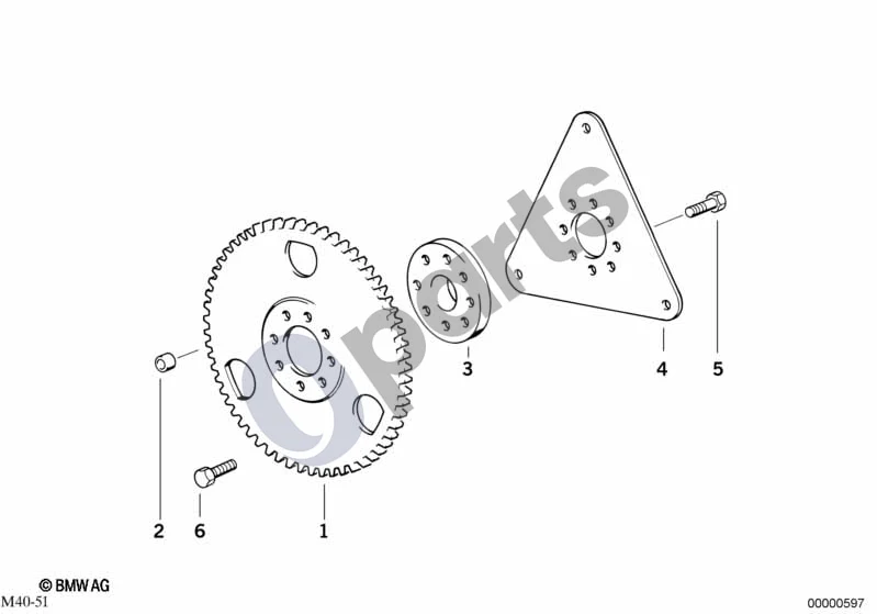 BMW 3 E46 (1998–2005) Automatinės pavarų dėžės smagratis (E46 320IM52, E46 323I, E46 328I, E46 320IM54, E46 325I, E46 325XI, E46 325TI, E46 320CIM54, E46 325CI, E46 320CIM52, E46 323CI, E46 328CI, E46 320CI) schema – pozicija 01: Smagratis