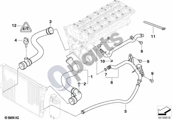 BMW 3 E46 aušinimo sistemos vandens žarnos – schema
