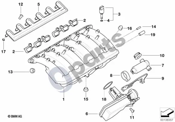 BMW 3 E46 įsiurbimo kolektoriaus sistema (E46 320IM52, E46 323I, E46 328I) – schema