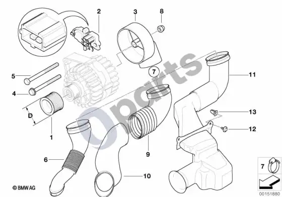 BMW 3 E46 generatoriaus atskiros dalys, 120A bosch (E46 320IM54, E46 325I, E46 330I) – schema