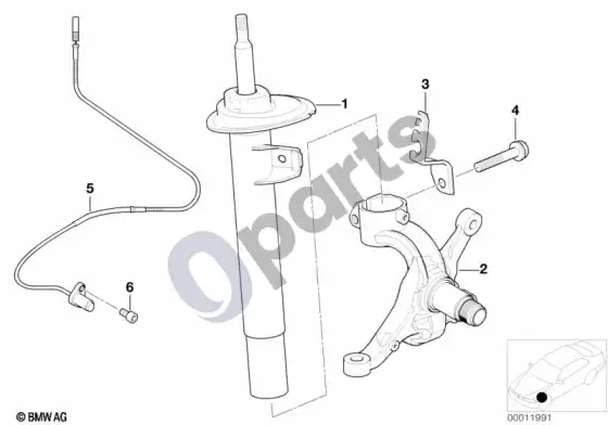 BMW 3 E46 priekinė amortizatoriaus statramė/amortizatorius (E46 325I) – schema