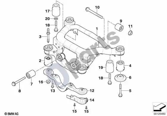 BMW 3 E46 galinės ašies rėmas (E46 325TI) – schema