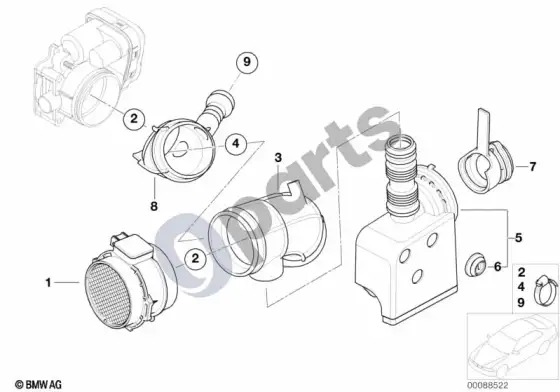 BMW 3 E46 plėvelinis oro masės matuoklis (E46 325TI) – schema